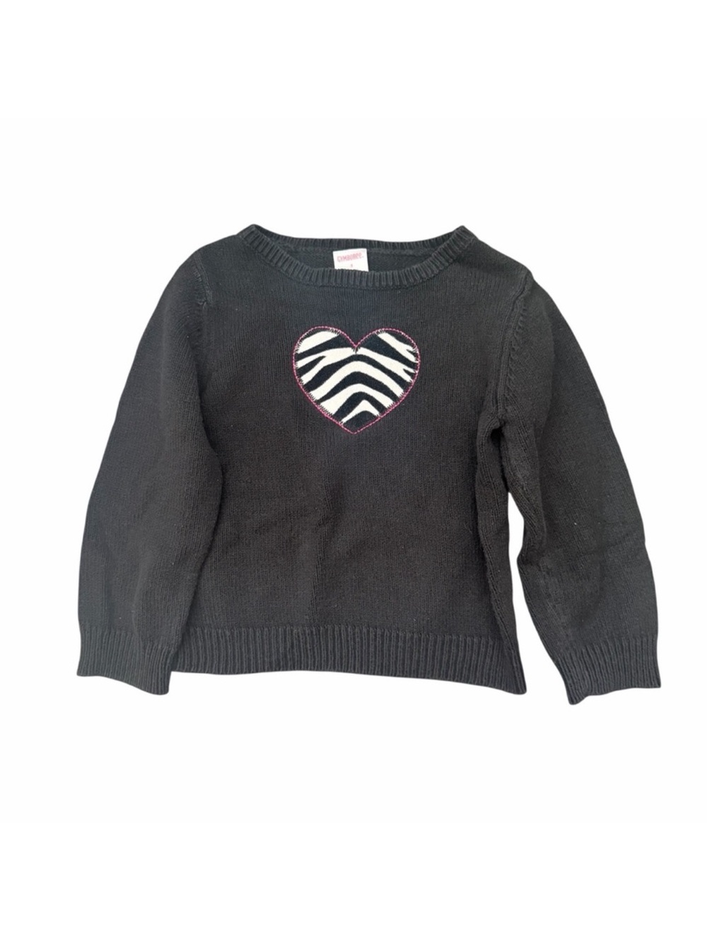 Gymboree Black Knit Sweater with Zebra Print Heart - Size 3